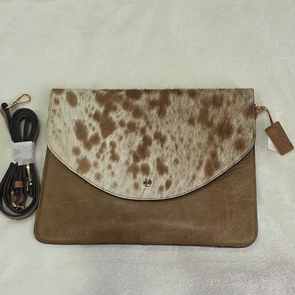 Jane Marie Cow Hide Envelope Clutch Crossbody Shoulder Bag - Picture 1 of 7